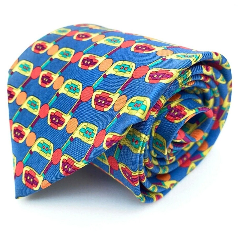 Nazareno Gabrielli Tie Blue Multicolor Golf Clubs Sport Woven Mens Silk Necktie - Picture 2 of 10